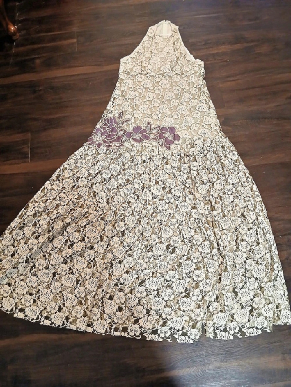 FP One Floral Lace Maxi Dress Cream & Purple Size Medium